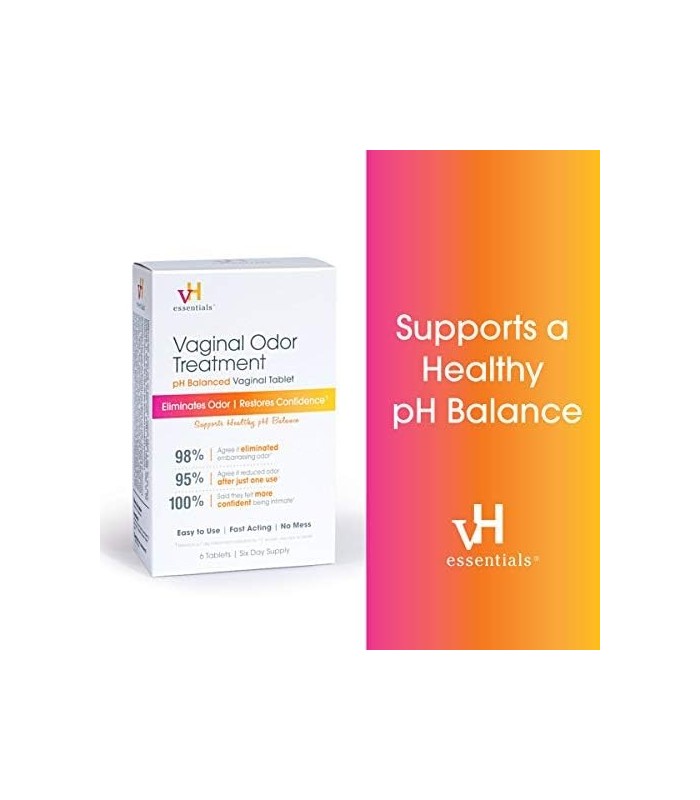 Tratamento de Odor Vaginal vH Essentials - Supositórios Vaginais com pH Balanceado - 6 Comprimidos Com Aplicador, Branco, (667-0