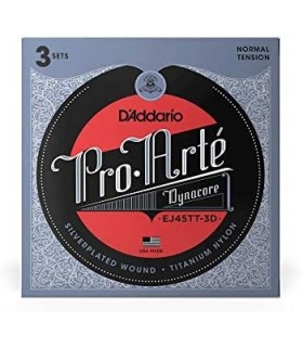DAddario Guitar Strings - Pro-Arte Classical Guitar Strings - EJ45TT-3D Dynacore - Envoltório banhado a prata, Dynacore composto