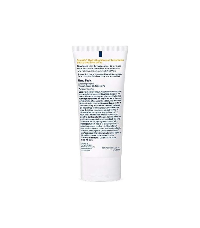 CeraVe Protetor Solar 100% Mineral FPS 50 | Protetor Solar Facial com Óxido de Zinco e Dióxido de Titânio para Peles Sensíveis |