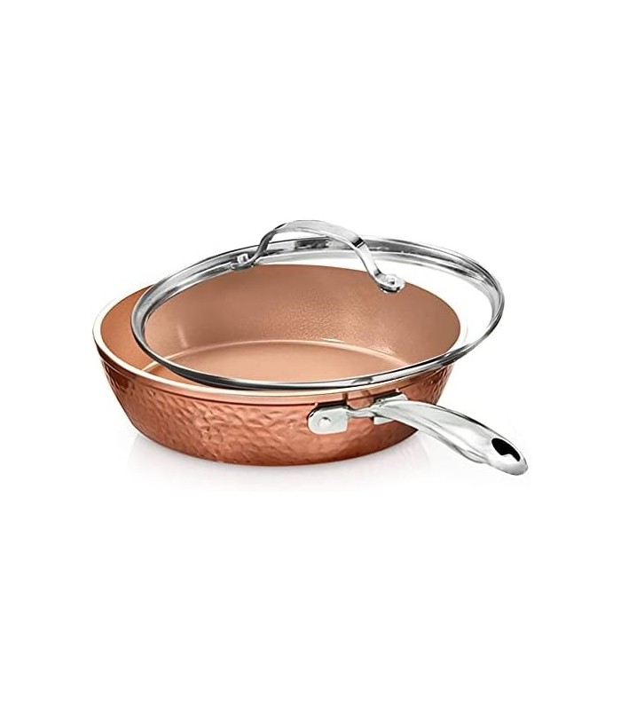 Coleção de cobre martelado de aço Gotham ' frigideira antiaderente de 10" com tampa, utensílios de cozinha premium, composição d