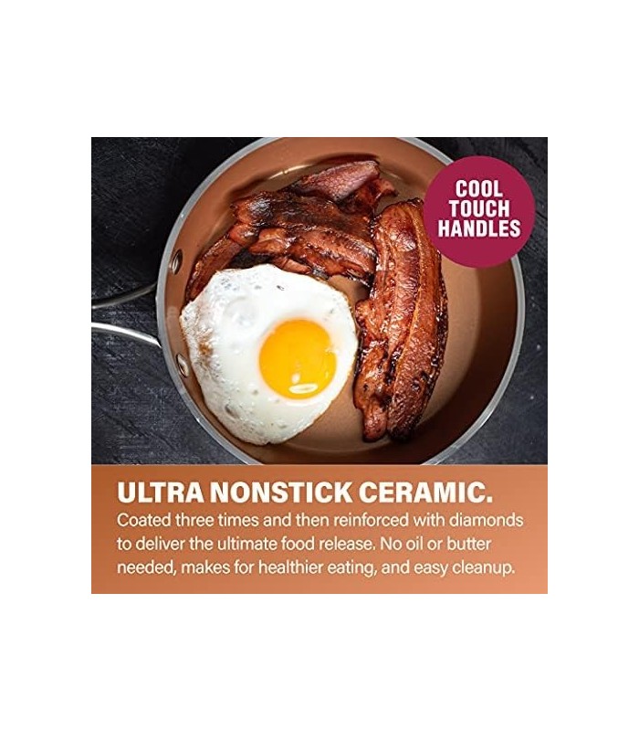 Coleção de cobre martelado de aço Gotham ' frigideira antiaderente de 10" com tampa, utensílios de cozinha premium, composição d