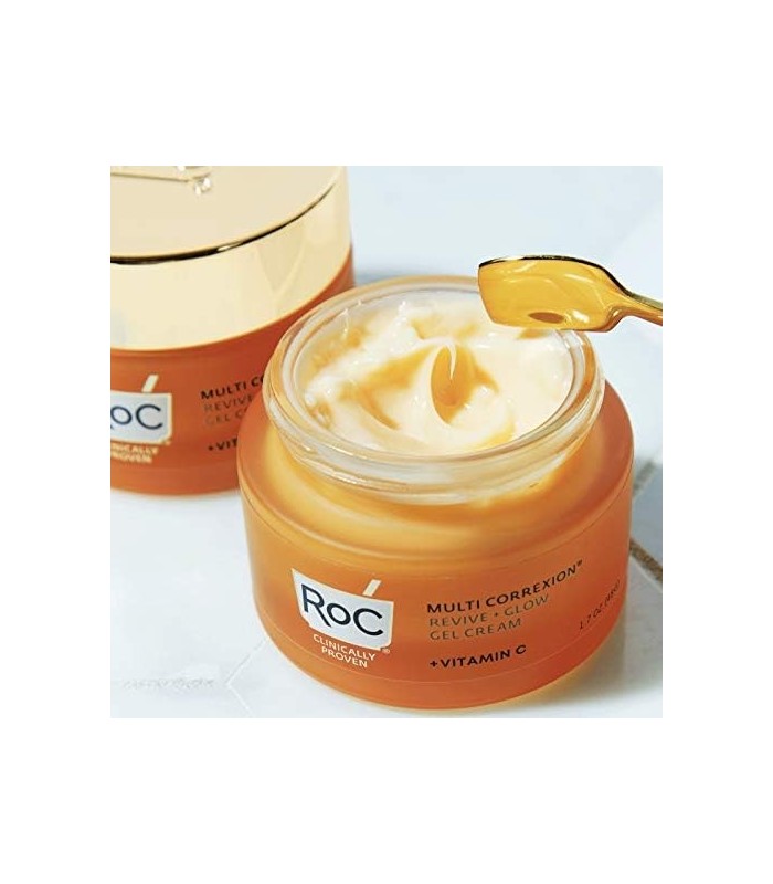 RoC Multi Correxion Revive + Glow 10% Vitamina C Blend Face Moisturizer, Anti-Aging Gel Cream para Instant Glow, Hypo-Allegenic