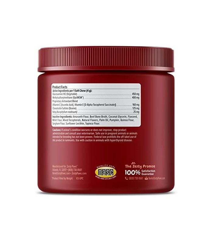 Zesty Paws Glucosamina para cães - Suplemento de quadris e articulações para cães - com condroitina e MSM - Mobilidade natural a