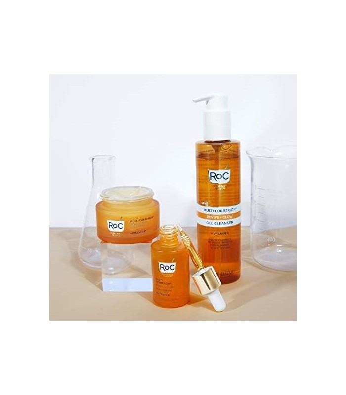 RoC Multi Correxion Revive + Glow 10% Vitamina C Blend Face Moisturizer, Anti-Aging Gel Cream para Instant Glow, Hypo-Allegenic