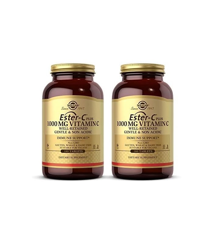Solgar Ester-C Plus 1000 mg de vitamina C (complexo de ascorbato), 180 comprimidos - 2 embalagens - suave e não ácido - antioxid
