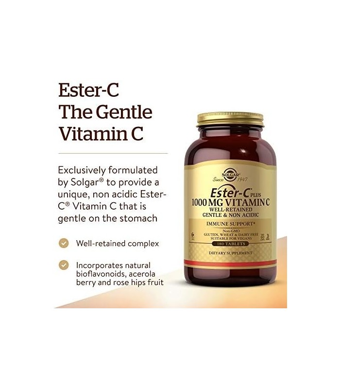 Solgar Ester-C Plus 1000 mg de vitamina C (complexo de ascorbato), 180 comprimidos - 2 embalagens - suave e não ácido - antioxid