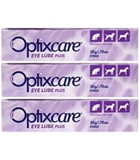 OptixCare Eye Lube Plus + Hyaluron 20g para Cão Gato Cavalos, Pack de 3