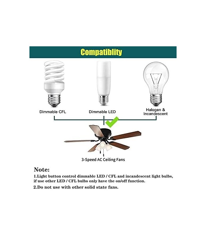 Kit de receptor e controle remoto de ventilador de teto universal, substituição de Hunter, Hampton Bay, Harbor Breeze, 3 velocid