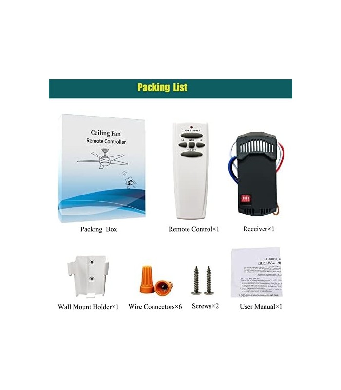 Kit de receptor e controle remoto de ventilador de teto universal, substituição de Hunter, Hampton Bay, Harbor Breeze, 3 velocid