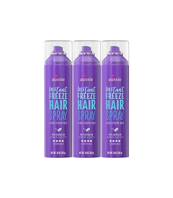 Aussie Instant Freeze Hairspray com Jojoba & Sea Kelp, fixação forte, 10,0 oz, pacote triplo