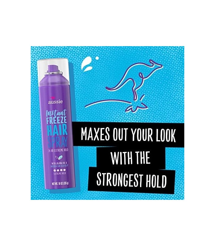 Aussie Instant Freeze Hairspray com Jojoba & Sea Kelp, fixação forte, 10,0 oz, pacote triplo