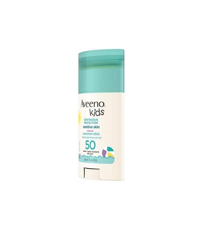 Aveeno Kids Protetor solar em bastão mineral de proteção contínua para pele sensível SPF 50, 100% óxido de zinco para rosto e co