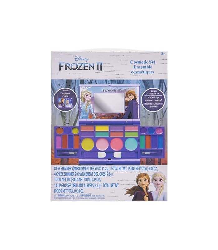Disney Frozen 2 - Townley Girl Cosmetic Compact Set com espelho 22 brilhos labiais, 4 brilhos corporais, 6 pincéis coloridos, po