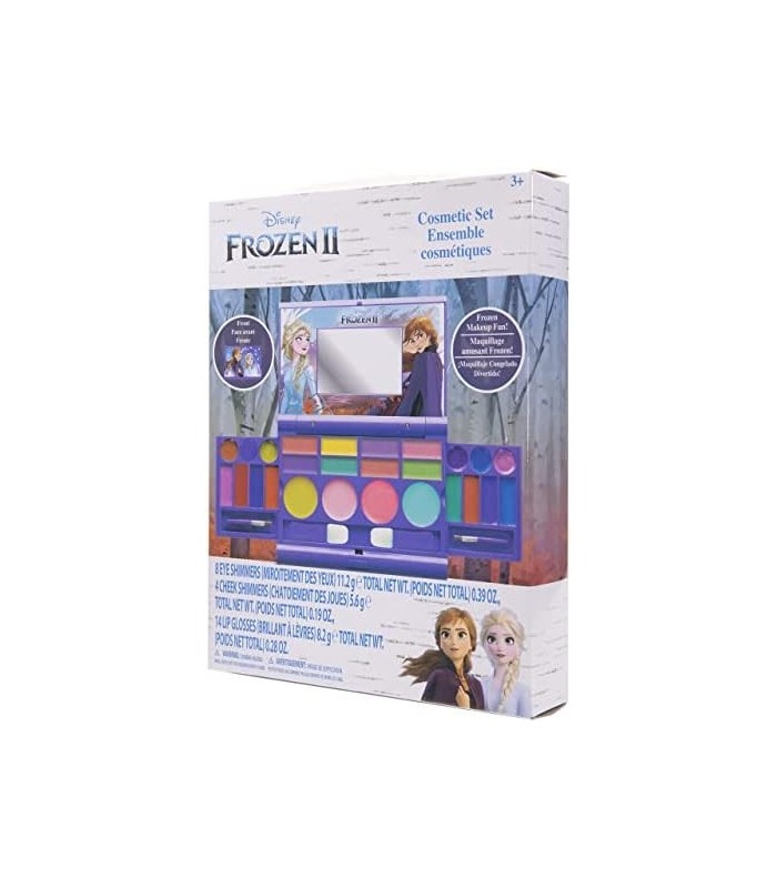 Disney Frozen 2 - Townley Girl Cosmetic Compact Set com espelho 22 brilhos labiais, 4 brilhos corporais, 6 pincéis coloridos, po