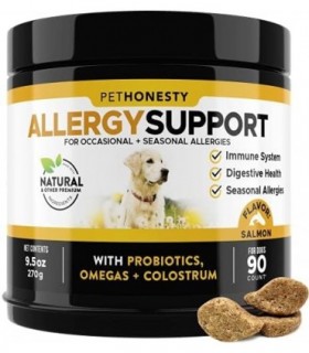 Pet Honesty Dog Allergy Relief Chews, Omega 3 Salmon Fish Oil Probiotic Supplement for Anti-Itch, Hot Spots, and Seasonal Allerg
