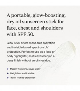 Supergoop! Glow Stick, 0,70 oz - SPF 50 PA ++++ Protetor solar de óleo seco para rosto e corpo - e hidrata para um brilho saudáv