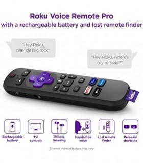 Roku Voice Remote Pro | Controle remoto de voz recarregável com controles de TV, localizador remoto perdido, audição privada, co