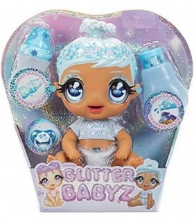 MGAS Glitter BABYZ Boneca de floco de neve de janeiro com 3 mudanças mágicas de cor, cabelo azul, roupa de flocos de neve de inv