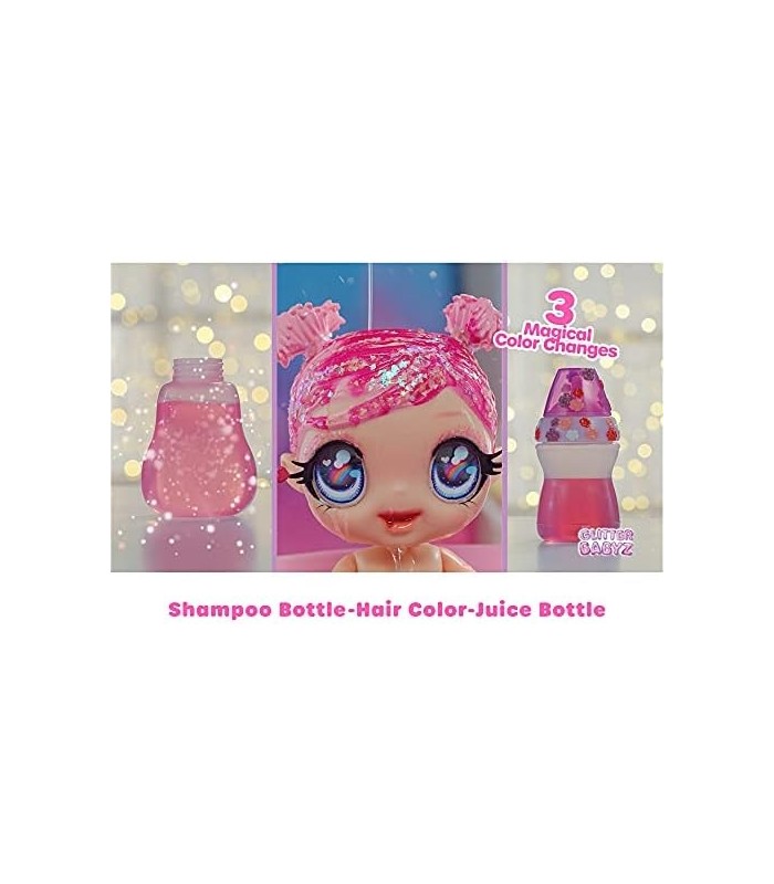 MGAS Glitter BABYZ Boneca de floco de neve de janeiro com 3 mudanças mágicas de cor, cabelo azul, roupa de flocos de neve de inv