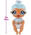 MGAS Glitter BABYZ Boneca de floco de neve de janeiro com 3 mudanças mágicas de cor, cabelo azul, roupa de flocos de neve de inv