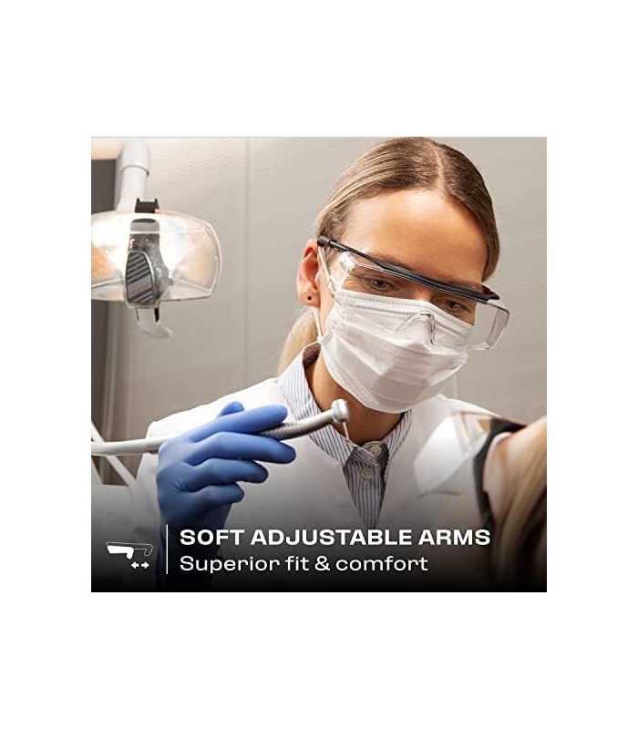 Óculos de segurança NoCry que se ajustam aos seus óculos graduados. Lentes envolventes transparentes anti-riscos, proteção UV400