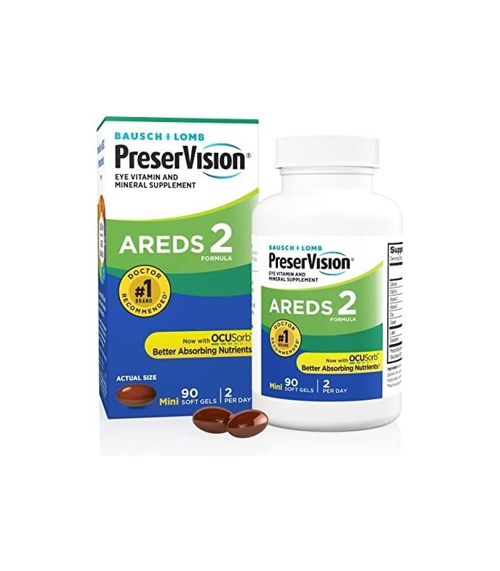 PreserVision AREDS 2 Suplemento de vitaminas e minerais para os olhos, contém luteína, vitamina C, zeaxantina, zinco e vitamina