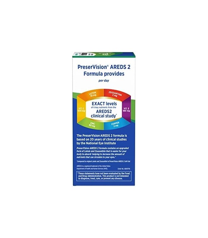 PreserVision AREDS 2 Suplemento de vitaminas e minerais para os olhos, contém luteína, vitamina C, zeaxantina, zinco e vitamina