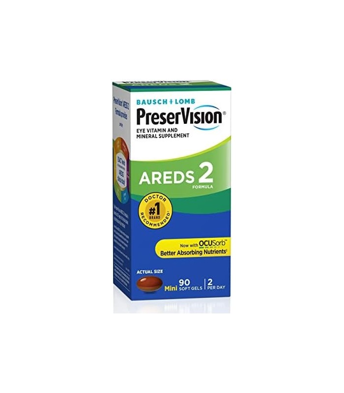 PreserVision AREDS 2 Suplemento de vitaminas e minerais para os olhos, contém luteína, vitamina C, zeaxantina, zinco e vitamina