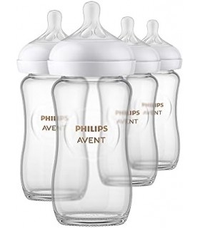 Mamadeira de vidro natural Philips AVENT com mamilo de resposta natural, transparente, 8 onças, 4 unidades,