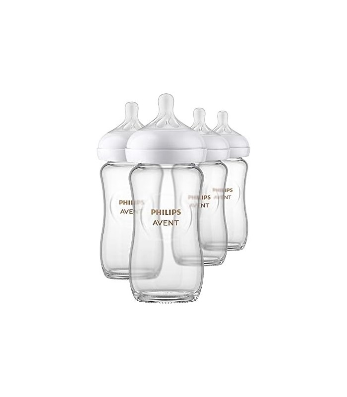 Mamadeira de vidro natural Philips AVENT com mamilo de resposta natural, transparente, 8 onças, 4 unidades,