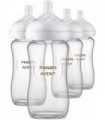 Mamadeira de vidro natural Philips AVENT com mamilo de resposta natural, transparente, 8 onças, 4 unidades,