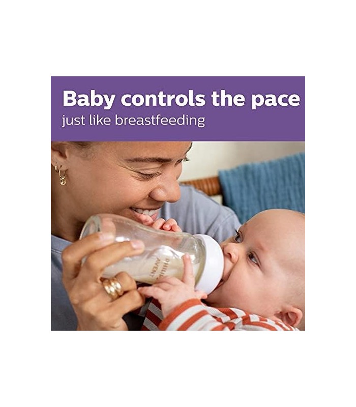 Mamadeira de vidro natural Philips AVENT com mamilo de resposta natural, transparente, 8 onças, 4 unidades,