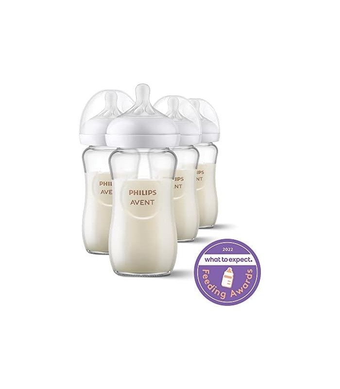Mamadeira de vidro natural Philips AVENT com mamilo de resposta natural, transparente, 8 onças, 4 unidades,