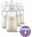 Mamadeira de vidro natural Philips AVENT com mamilo de resposta natural, transparente, 8 onças, 4 unidades,