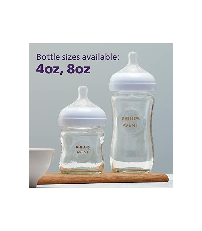 Mamadeira de vidro natural Philips AVENT com mamilo de resposta natural, transparente, 8 onças, 4 unidades,