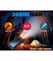 Solar Power Bank 36800mah, Carregador Solar Power Bank com saídas 18W PD 5V 3.1A, IP67 à prova døágua, Bateria de grau A+ com LE