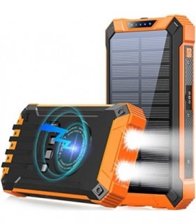 GOODaaa Banco de energia solar 36000mAh Construído em 4 cabos Carregador sem fio com LED duplo Carregador portátil Bateria IPX4