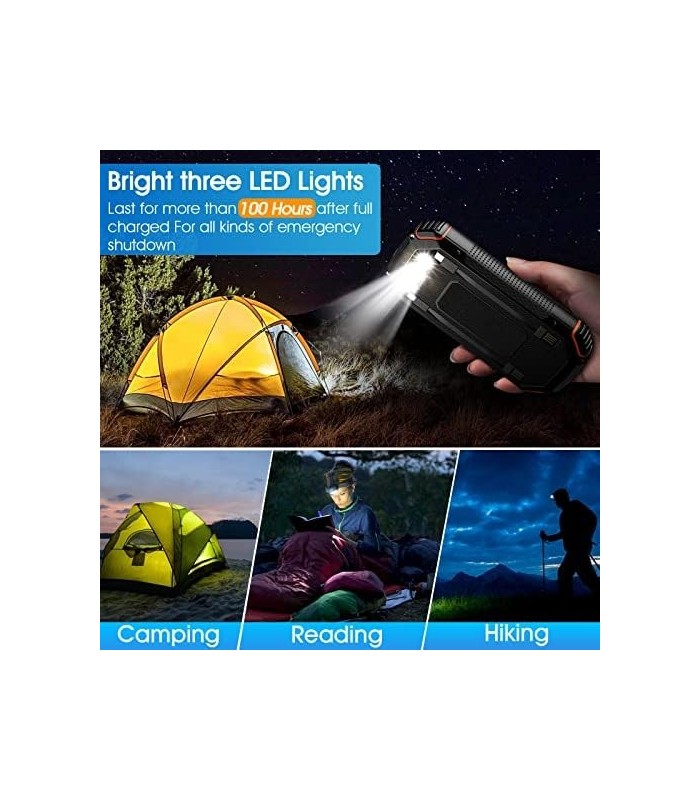 Banco de energia solar 36000mAh, Carregador solar Qi sem fio embutido em 3 cabos IPX5 à prova døágua portátil Solar Bateria exte