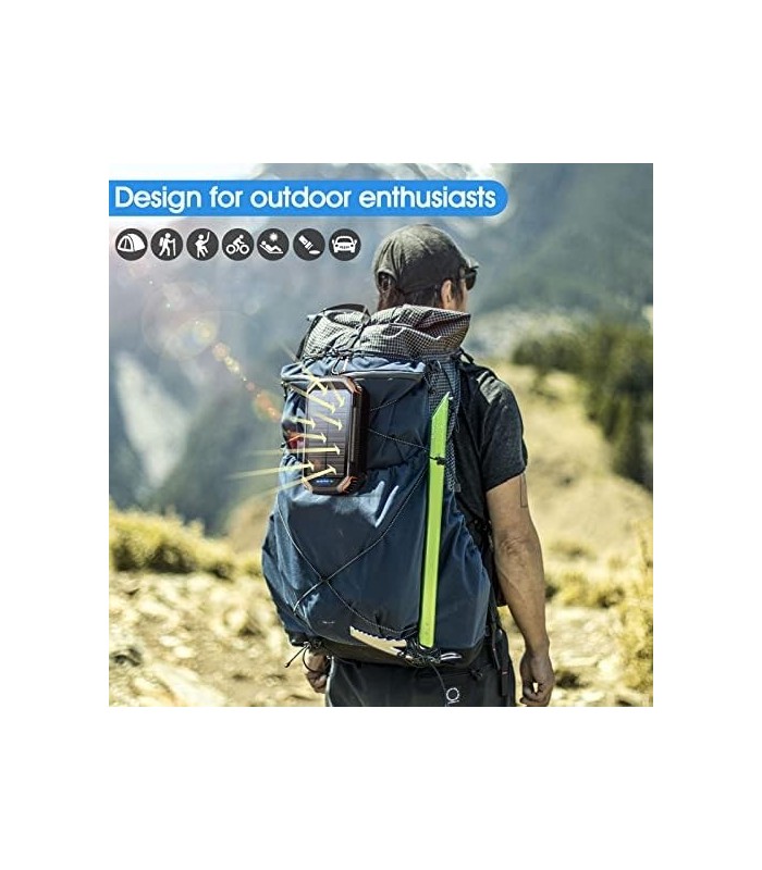 Banco de energia solar 36000mAh, Carregador solar Qi sem fio embutido em 3 cabos IPX5 à prova døágua portátil Solar Bateria exte