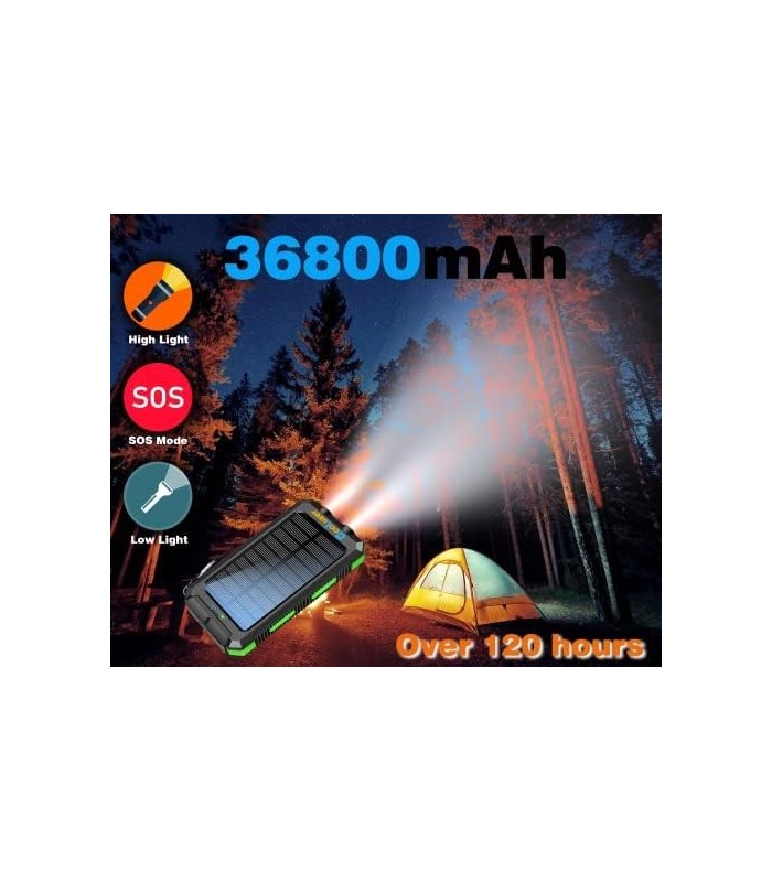 Carregador Solar Power Bank 36800mah, 18W PD 5V * 3.1A Carregamento rápido, QC3.0 Carregador portátil Solar Power Bank, IP67 Ace