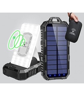 Carregador solar Power Bank 36000mAh - Carregador de telefone sem fio Qi com USB duplo e porta tipo C - Carregamento rápido Powe