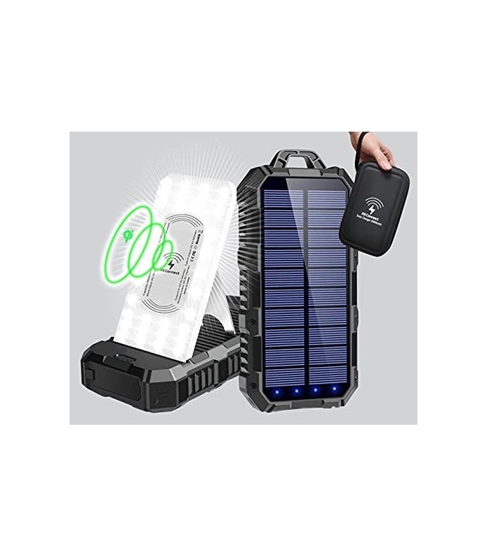 Carregador solar Power Bank 36000mAh - Carregador de telefone sem fio Qi com USB duplo e porta tipo C - Carregamento rápido Powe