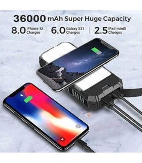 Carregador solar Power Bank 36000mAh - Carregador de telefone sem fio Qi com USB duplo e porta tipo C - Carregamento rápido Powe