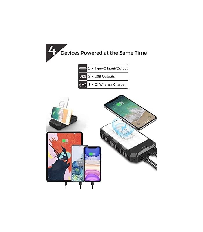 Carregador solar Power Bank 36000mAh - Carregador de telefone sem fio Qi com USB duplo e porta tipo C - Carregamento rápido Powe