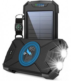 Banco de Energia Solar BLAVOR, Carregador sem fio Qi 10.000mAh Bateria externa Carregador solar tipo C Entrada Saída Dupla Super