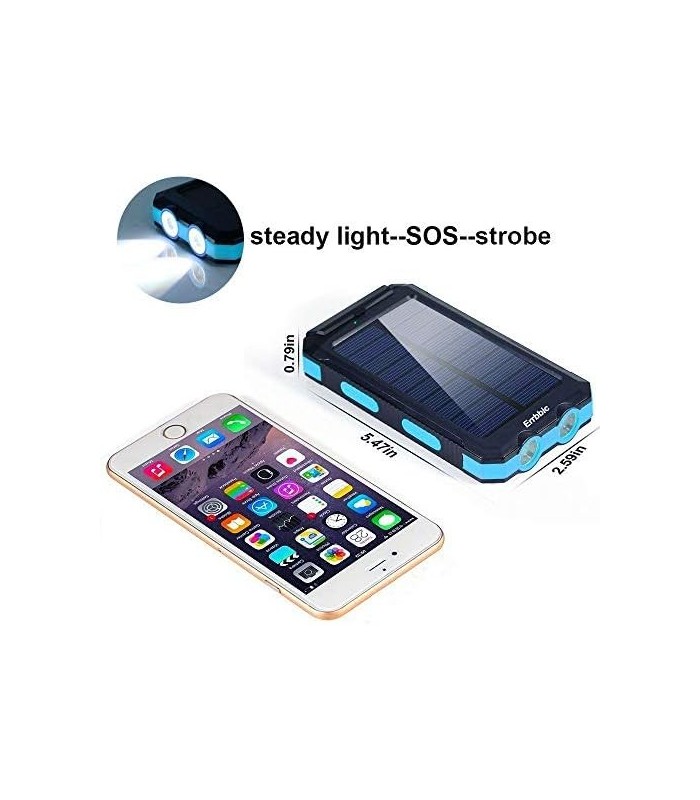 ERRBBIC Solar Power Bank Carregador Portátil 20000mAh Carregador de Backup de Bateria À Prova Dø Água Carregador de Painel Solar