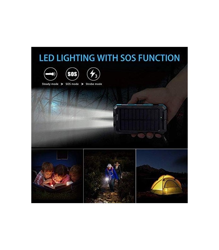 ERRBBIC Solar Power Bank Carregador Portátil 20000mAh Carregador de Backup de Bateria À Prova Dø Água Carregador de Painel Solar