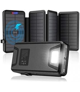 Carregador solar 38800mAh Banco de energia solar com saídas duplas 5V3.1A 10W Qi Carregador sem fio à prova døágua Painel solar