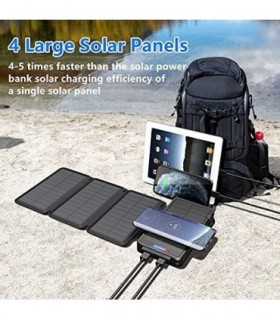 Carregador solar 38800mAh Banco de energia solar com saídas duplas 5V3.1A 10W Qi Carregador sem fio à prova døágua Painel solar