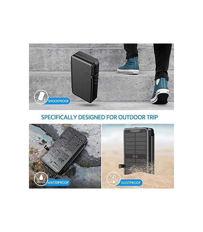 Carregador solar 38800mAh Banco de energia solar com saídas duplas 5V3.1A 10W Qi Carregador sem fio à prova døágua Painel solar